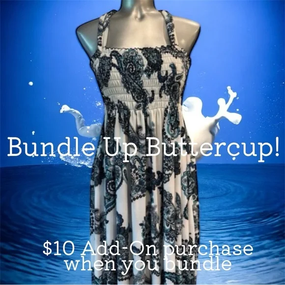 $10 Add-On ✅Elegant Blue and White Paisley Midi Dress - Picture 3 of 16